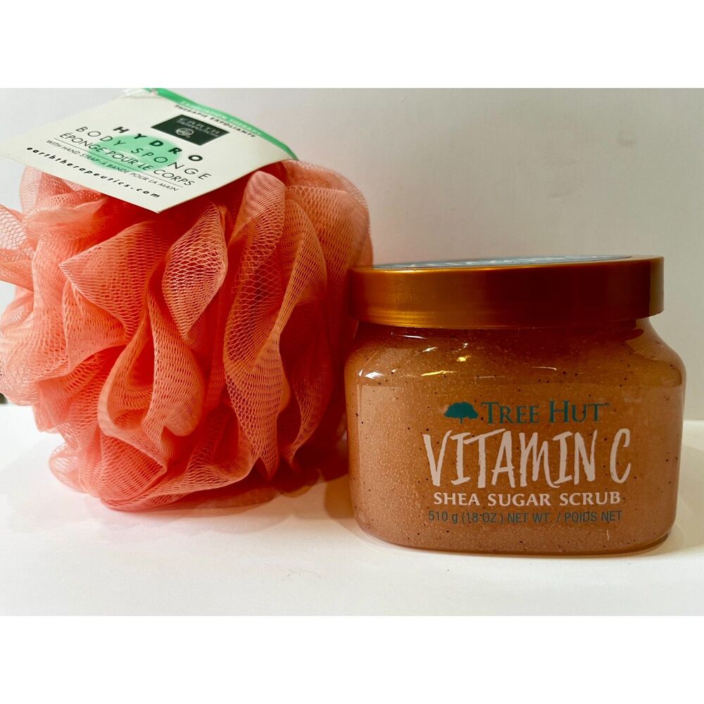 Tree Hut Vitamin C Shea Sugar Scrub & Earth Therapeutics Loofah Spa Set NWT